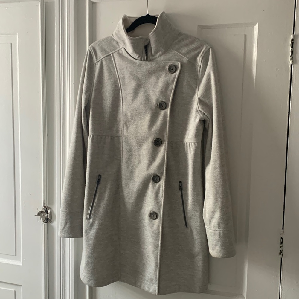 Prana gray light rain jacket/pea coat, womens L